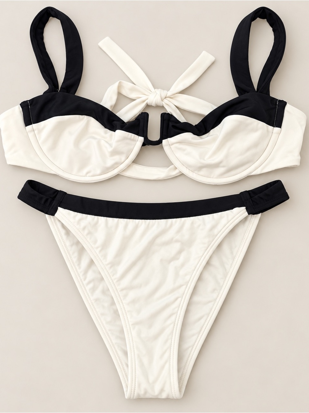 Monday Swimwear Black & Ivory Underwire Bikini Set Size M